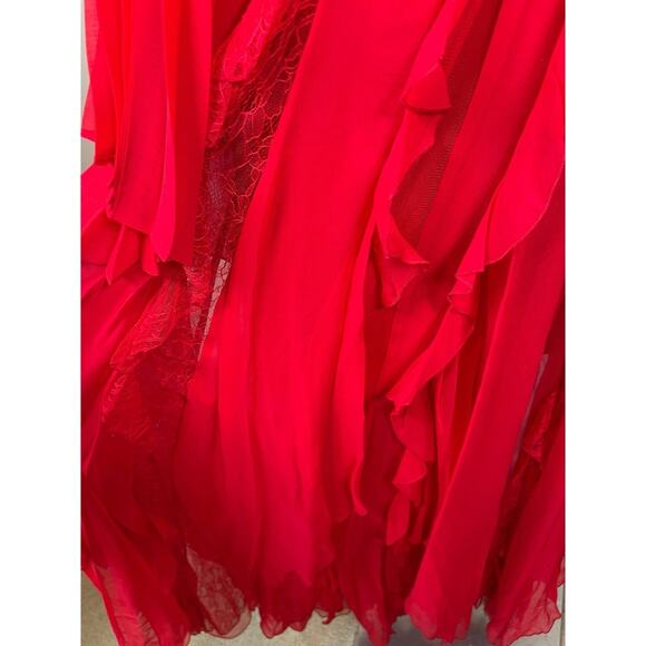 Alice+ Olivia Day Sunburst Red Pleated Sleeve Ruffle Tiered Maxi Dress Size 0 - Picture 9 of 16